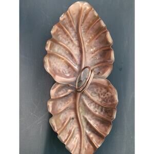 Vintage Gregorian Hand Wrought Copper Double Leaf Bowl Tray Serving with Handle